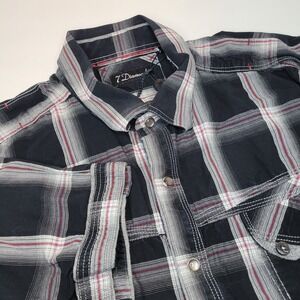 7 Diamonds Shirt Mens XL Black Plaid Short Sleeve Pearl Snap Western Cowboy
